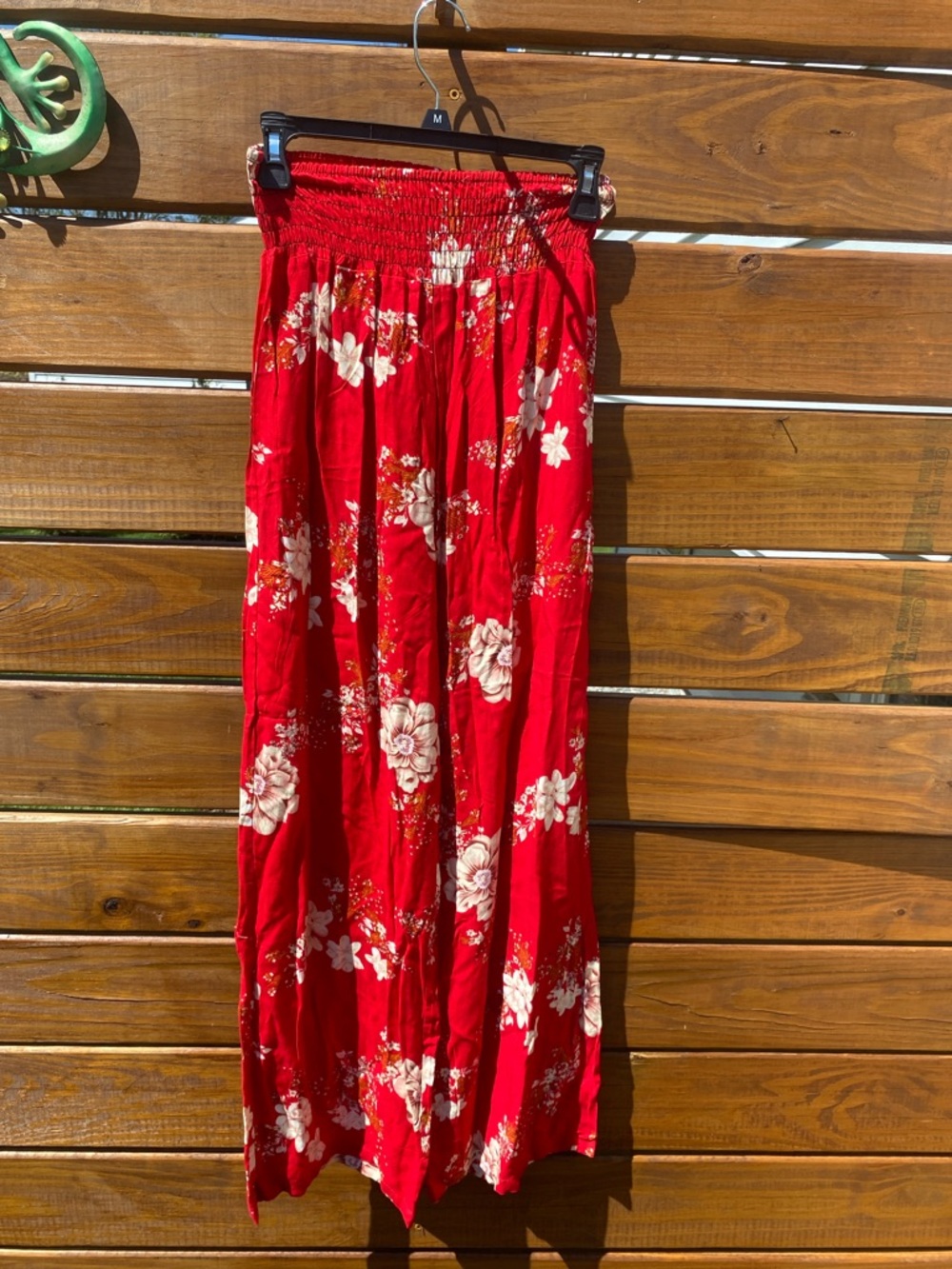 Red Floral smocked wide leg pants